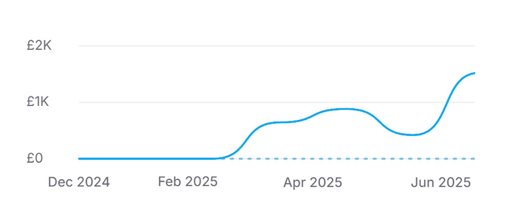 Value of sales chart from Shopify Dashboard showing increase in sales by month